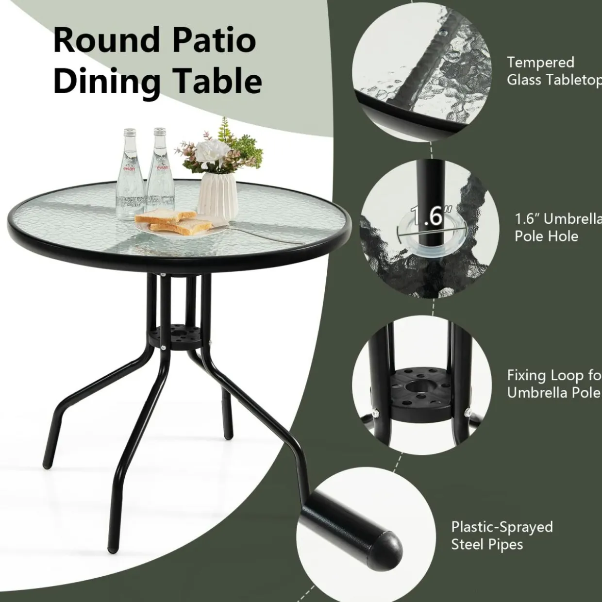 Tangkula 6 Piece Folding Patio Dining Set, Outdoor Table Chair Set for 4, 31.5" Round Table & 4 Folding Chairs, Patio Tiltable Umbrella Included
