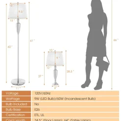 Tangkula 3 Piece Lamp Set, Modern Floor Lamp & 2 Table Lamps