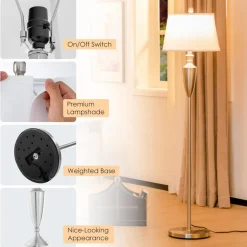 Tangkula 3 Piece Lamp Set, Modern Floor Lamp & 2 Table Lamps