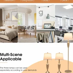 Tangkula 3 Piece Lamp Set, Modern Floor Lamp & 2 Table Lamps
