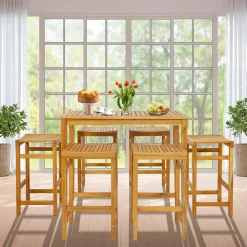Tangkula 5 Piece Outdoor Acacia Wood Bar Table Set, 45