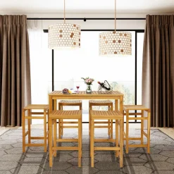 Tangkula 5 Piece Outdoor Acacia Wood Bar Table Set, 45