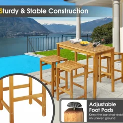 Tangkula 5 Piece Outdoor Acacia Wood Bar Table Set, 45