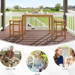 Tangkula 5 Piece Outdoor Acacia Wood Bar Table Set, 45