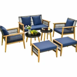 Tangkula 7 Piece Outdoor Conversation Set, Patiojoy Rattan Chair Set with 2 Coffee Tables & 2 Ottomans