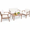 Tangkula 4 Piece Outdoor Conversation Set, Acacia Wood Sofa Set with Soft Seat & Back Cushions