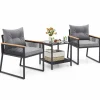 Tangkula 3 Piece Outdoor Conversation Set, Rattan Armchairs with 2-Layer Side Table