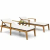 Tangkula 3 Piece Outdoor Chaise Lounge Chair Set, 2 Rattan Cushioned Patio Chaise w/Folding Coffee Table