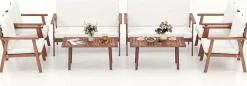 Tangkula 4 Piece Outdoor Conversation Set, Acacia Wood Sofa Set with Soft Seat & Back Cushions