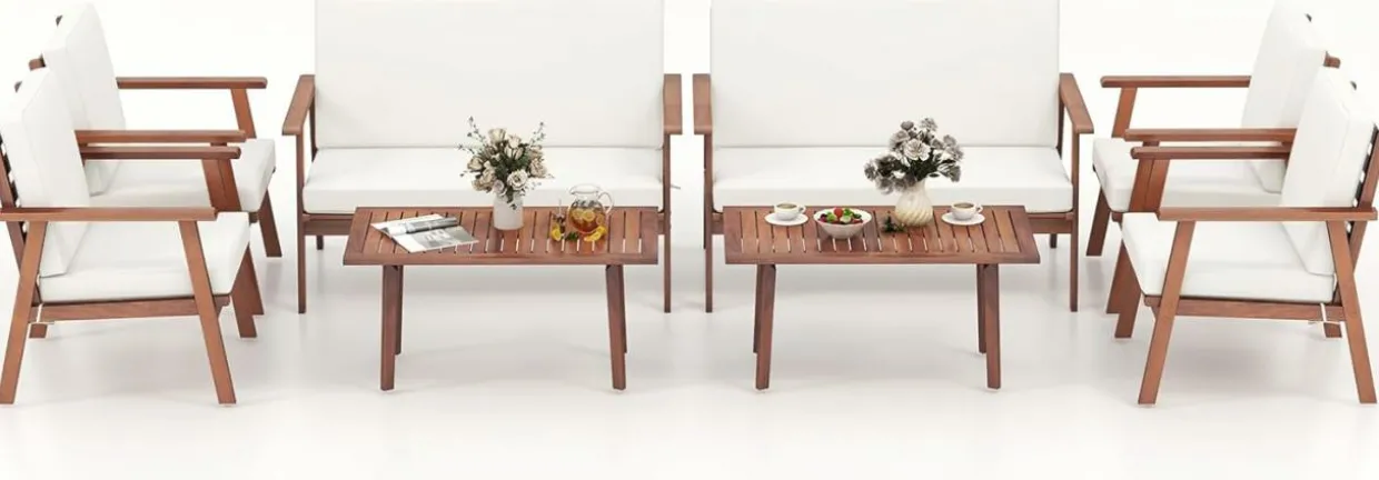 Tangkula 4 Piece Outdoor Conversation Set, Acacia Wood Sofa Set with Soft Seat & Back Cushions