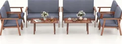 Tangkula 4 Piece Outdoor Conversation Set, Acacia Wood Sofa Set with Soft Seat & Back Cushions