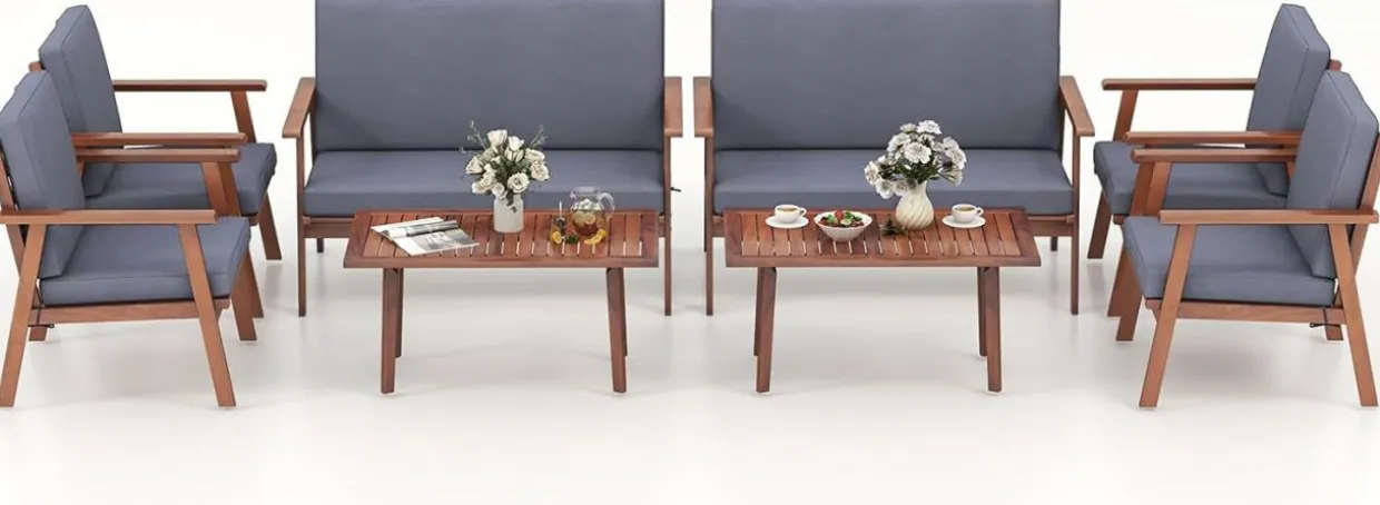Tangkula 4 Piece Outdoor Conversation Set, Acacia Wood Sofa Set with Soft Seat & Back Cushions