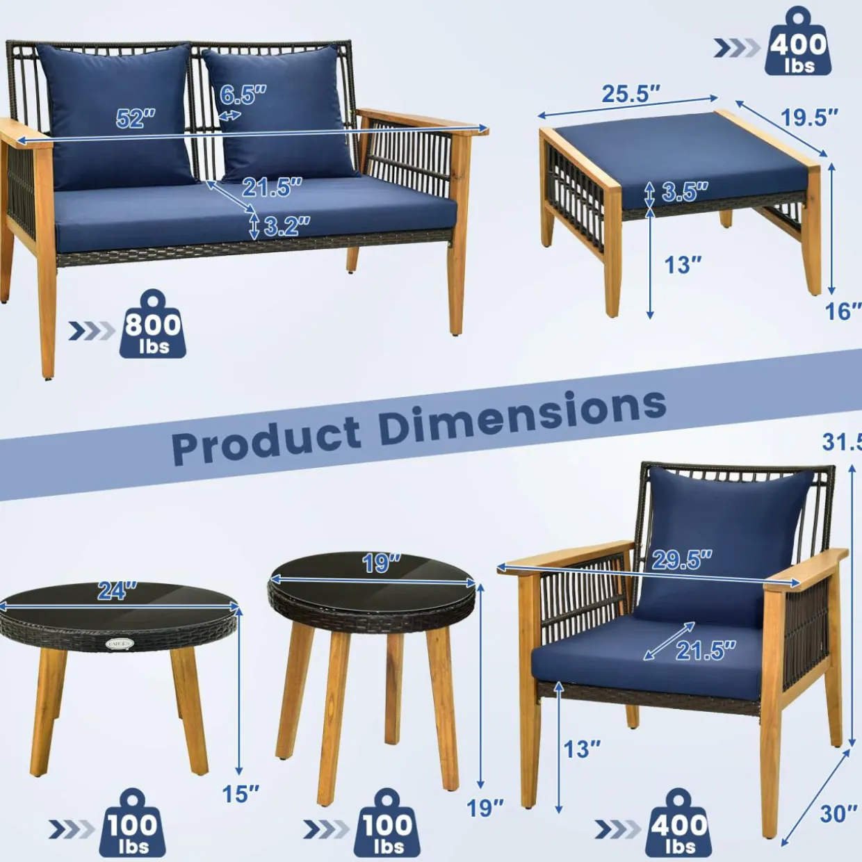 Tangkula 7 Piece Outdoor Conversation Set, Patiojoy Rattan Chair Set with 2 Coffee Tables & 2 Ottomans