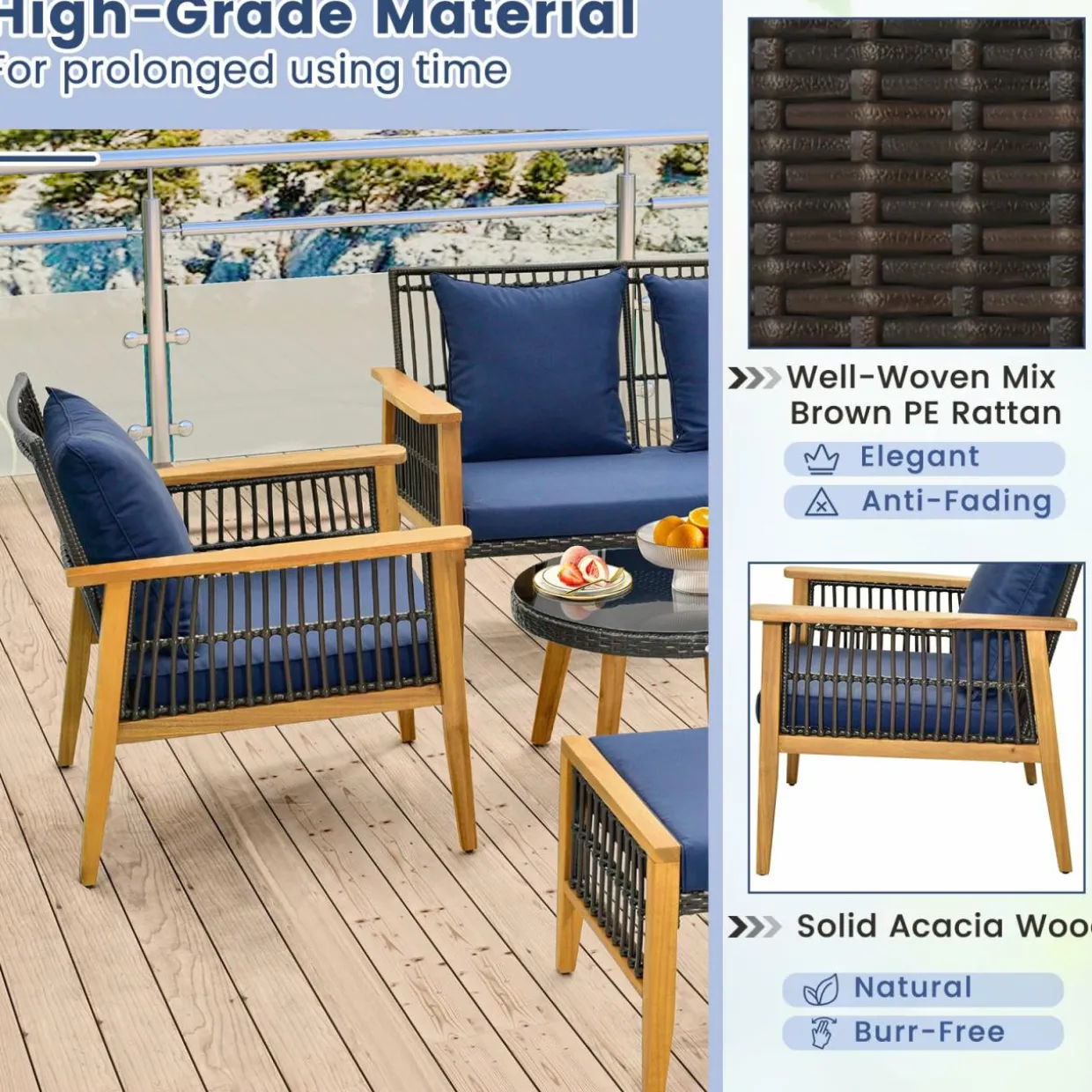 Tangkula 7 Piece Outdoor Conversation Set, Patiojoy Rattan Chair Set with 2 Coffee Tables & 2 Ottomans