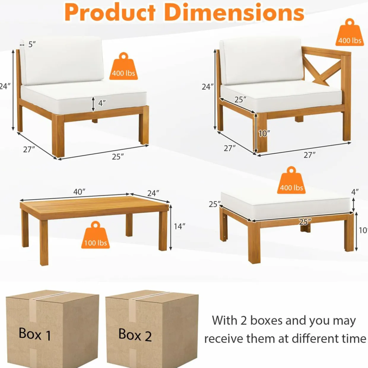 Tangkula 5 Piece Outdoor Conversation Furniture Set, Acacia Wood Sectional Sofa Set with 3 Chairs
