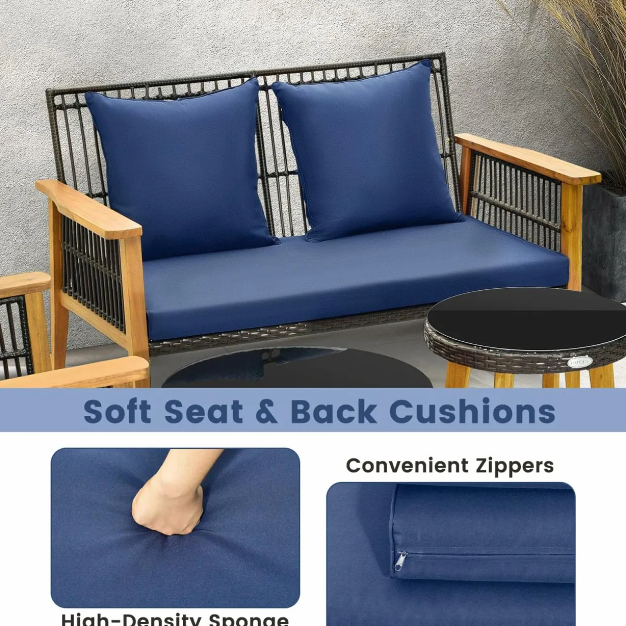 Tangkula 7 Piece Outdoor Conversation Set, Patiojoy Rattan Chair Set with 2 Coffee Tables & 2 Ottomans