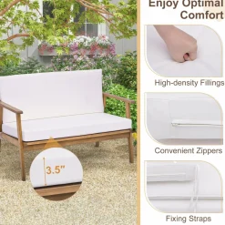 Tangkula 4 Piece Outdoor Conversation Set, Acacia Wood Sofa Set with Soft Seat & Back Cushions