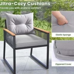 Tangkula 3 Piece Outdoor Conversation Set, Rattan Armchairs with 2-Layer Side Table