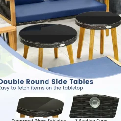 Tangkula 7 Piece Outdoor Conversation Set, Patiojoy Rattan Chair Set with 2 Coffee Tables & 2 Ottomans