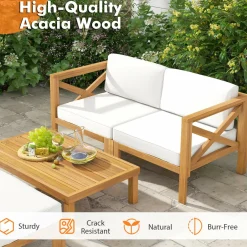 Tangkula 5 Piece Outdoor Conversation Furniture Set, Acacia Wood Sectional Sofa Set with 3 Chairs