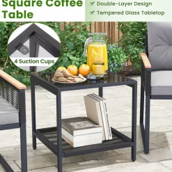 Tangkula 3 Piece Outdoor Conversation Set, Rattan Armchairs with 2-Layer Side Table