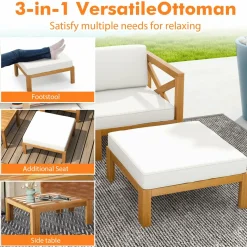 Tangkula 5 Piece Outdoor Conversation Furniture Set, Acacia Wood Sectional Sofa Set with 3 Chairs