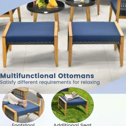 Tangkula 7 Piece Outdoor Conversation Set, Patiojoy Rattan Chair Set with 2 Coffee Tables & 2 Ottomans