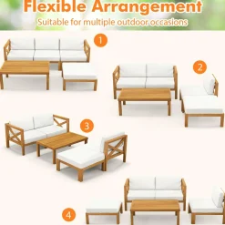 Tangkula 5 Piece Outdoor Conversation Furniture Set, Acacia Wood Sectional Sofa Set with 3 Chairs