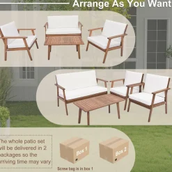 Tangkula 4 Piece Outdoor Conversation Set, Acacia Wood Sofa Set with Soft Seat & Back Cushions
