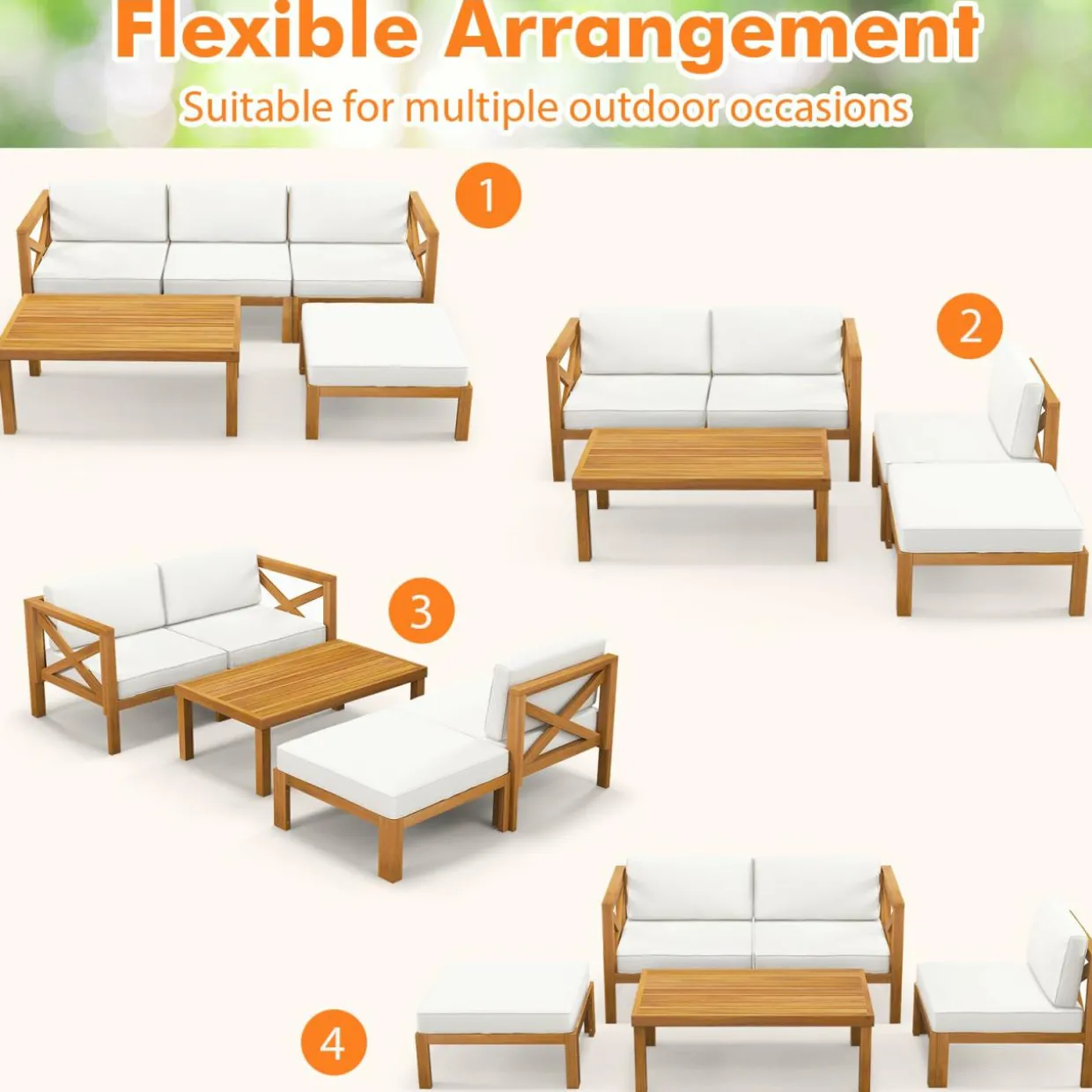 Tangkula 5 Piece Outdoor Conversation Furniture Set, Acacia Wood Sectional Sofa Set with 3 Chairs