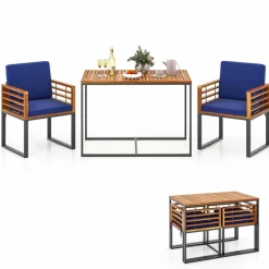 Tangkula 3 Piece Outdoor Dining Set, 2 Acacia Wood Armchairs with 43.5 Inch Dining Table