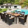 Tangkula 9 Piece Outdoor Dining Set, Garden Patio Wicker Set w/Cushions, Furniture with Acacia Wood Table