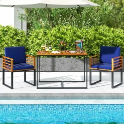 Tangkula 3 Piece Outdoor Dining Set, 2 Acacia Wood Armchairs with 43.5 Inch Dining Table