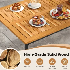 Tangkula 7 Piece Outdoor Dining Set for 6, Acacia Wood Rectangular Dining Table & 6 Armchairs w/Metal Frame