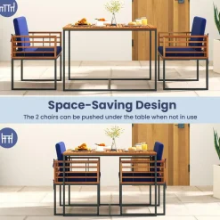 Tangkula 3 Piece Outdoor Dining Set, 2 Acacia Wood Armchairs with 43.5 Inch Dining Table