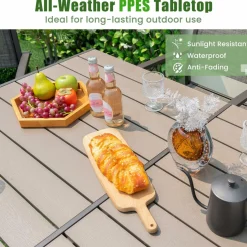 Tangkula 7 Piece Outdoor Dining Set, Patio Furniture Set w/ 6 Stackable Chairs & Large Rectangle Table, Dining Table Set for 6