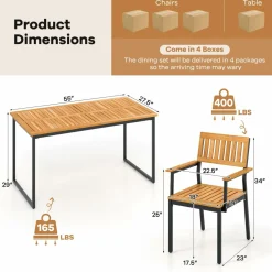 Tangkula 7 Piece Outdoor Dining Set for 6, Acacia Wood Rectangular Dining Table & 6 Armchairs w/Metal Frame