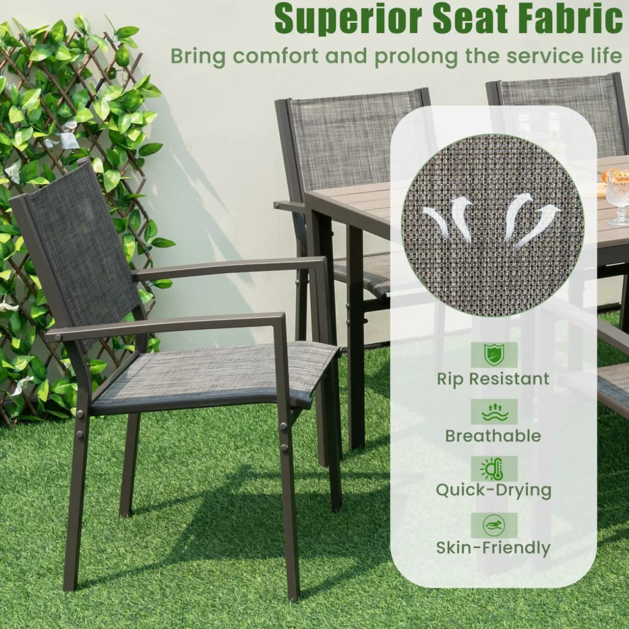 Tangkula 7 Piece Outdoor Dining Set, Patio Furniture Set w/ 6 Stackable Chairs & Large Rectangle Table, Dining Table Set for 6