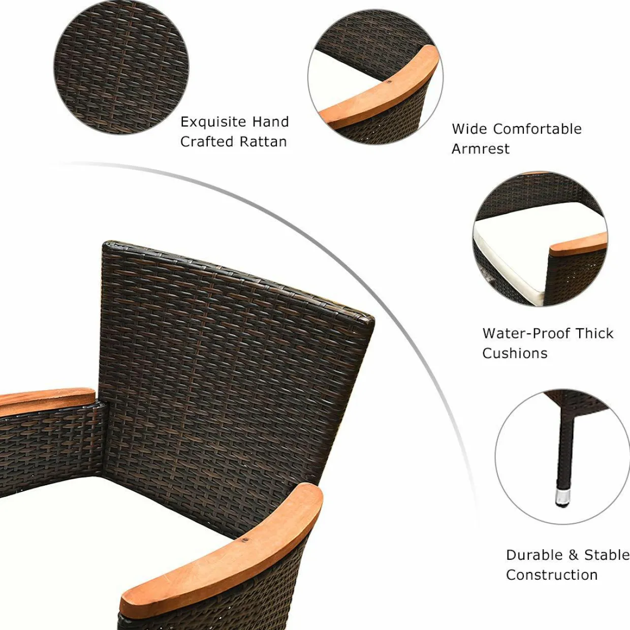 Tangkula 9 Piece Outdoor Dining Set, Garden Patio Wicker Set w/Cushions, Furniture with Acacia Wood Table