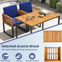 Tangkula 3 Piece Outdoor Dining Set, 2 Acacia Wood Armchairs with 43.5 Inch Dining Table