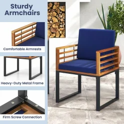 Tangkula 3 Piece Outdoor Dining Set, 2 Acacia Wood Armchairs with 43.5 Inch Dining Table