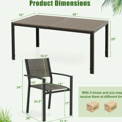 Tangkula 7 Piece Outdoor Dining Set, Patio Furniture Set w/ 6 Stackable Chairs & Large Rectangle Table, Dining Table Set for 6