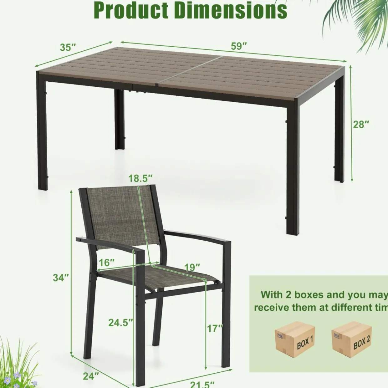 Tangkula 7 Piece Outdoor Dining Set, Patio Furniture Set w/ 6 Stackable Chairs & Large Rectangle Table, Dining Table Set for 6