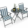 Tangkula 3 Piece Outdoor Folding Chair Set, 2 Folding Chairs with Folding Table