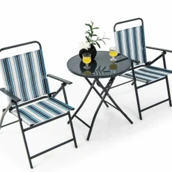 Tangkula 3 Piece Outdoor Folding Chair Set, 2 Folding Chairs with Folding Table