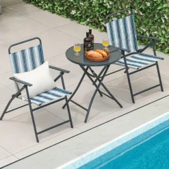 Tangkula 3 Piece Outdoor Folding Chair Set, 2 Folding Chairs with Folding Table