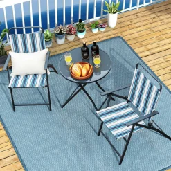 Tangkula 3 Piece Outdoor Folding Chair Set, 2 Folding Chairs with Folding Table