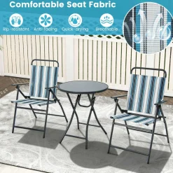 Tangkula 3 Piece Outdoor Folding Chair Set, 2 Folding Chairs with Folding Table
