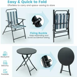Tangkula 3 Piece Outdoor Folding Chair Set, 2 Folding Chairs with Folding Table