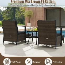 Tangkula 5 Piece Outdoor Furniture Set, Rattan Chairs & Ottomans w/Round Glass Topped Coffee Table